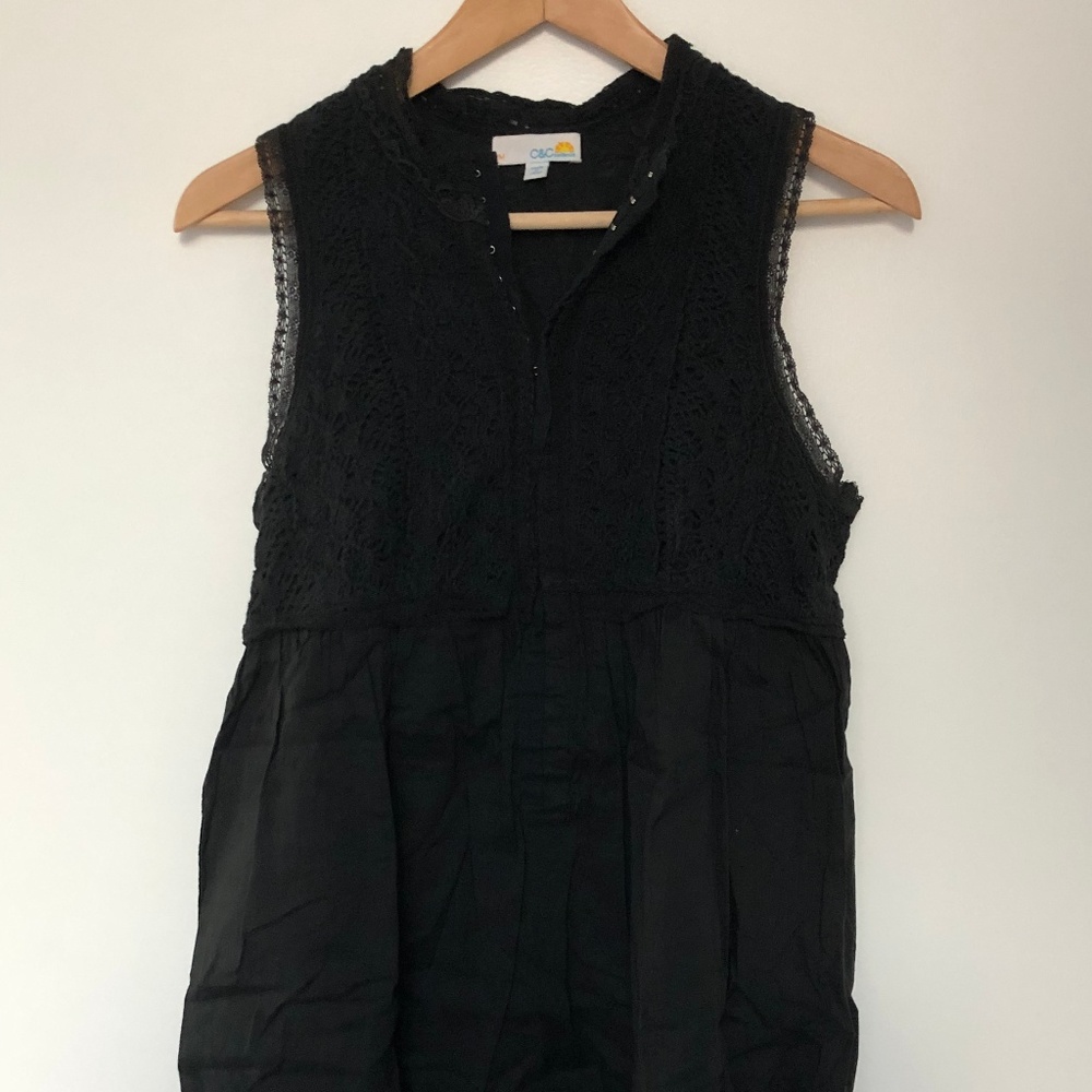 C&C California Crochet Knit Baby Doll Top (Black)